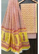 Cotton Yellow Casual Wear Printed Salwar Suit